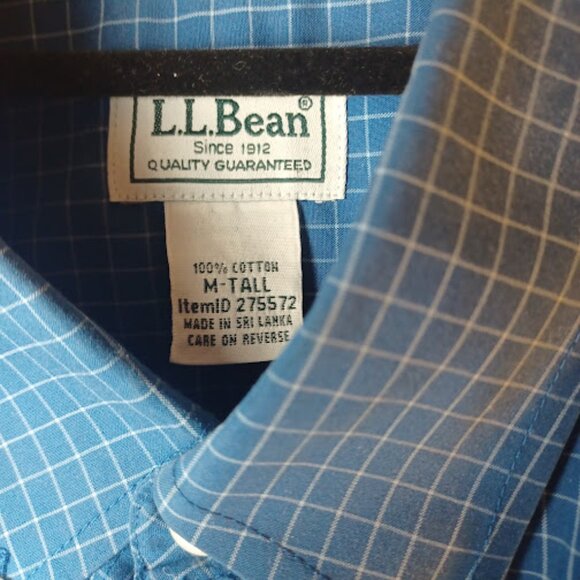 L.L. Bean 100% Cotton Wrinkle Resistant Large Traditional Fit Blue Check Shirt - Picture 2 of 3